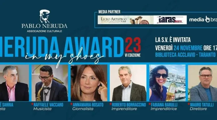 José Sarria obtiene en Italia (Taranto) El Premio Neruda 2023, concedido por La Asociación Cultural Pablo Neruda