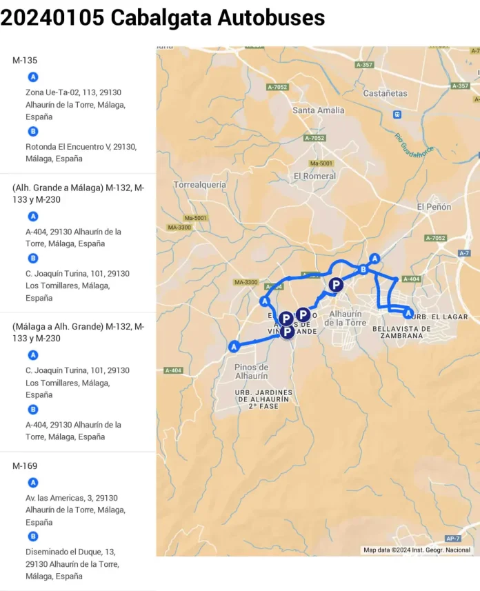 Restricciones y cambios de ruta del transporte interurbano con motivo de la Cabalgata