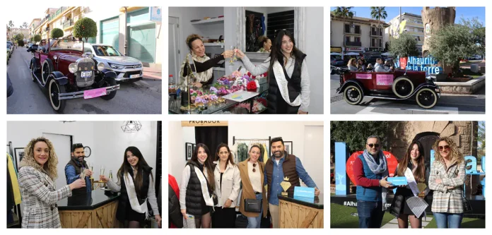 La ganadora del sorteo 'Lujazo alhaurino' recoge sus premios a bordo de un coche de época