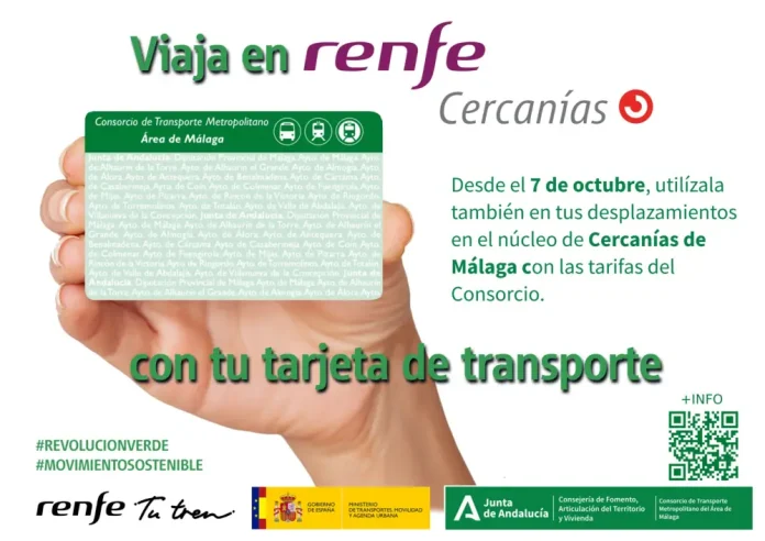 La Junta de Andalucía y Renfe acuerdan la integración tarifaria del Cercanías de Málaga en la tarjeta del Consorcio de Transporte Metropolitano
