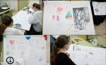 Trabajos de alumnado extranjero de Atal para el Día de la paz y la No Violencia en el Instituto Juan Ramón Jiménez de Málaga.