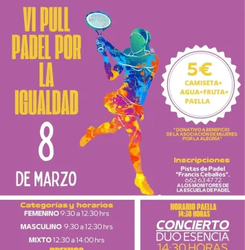 El 8 de marzo se celebra la VI Edición de la Pull de Pádel por La Igualdad El 8 de marzo se celebra la VI Edición de la Pull de Pádel por La Igualdad