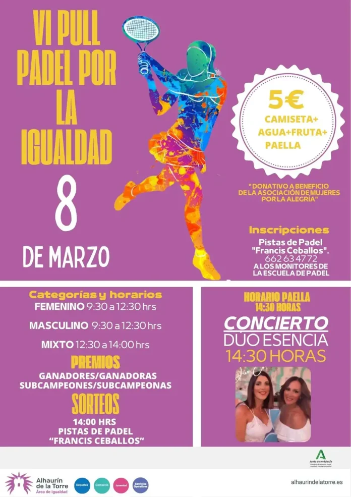 El 8 de marzo se celebra la VI Edición de la Pull de Pádel por La Igualdad