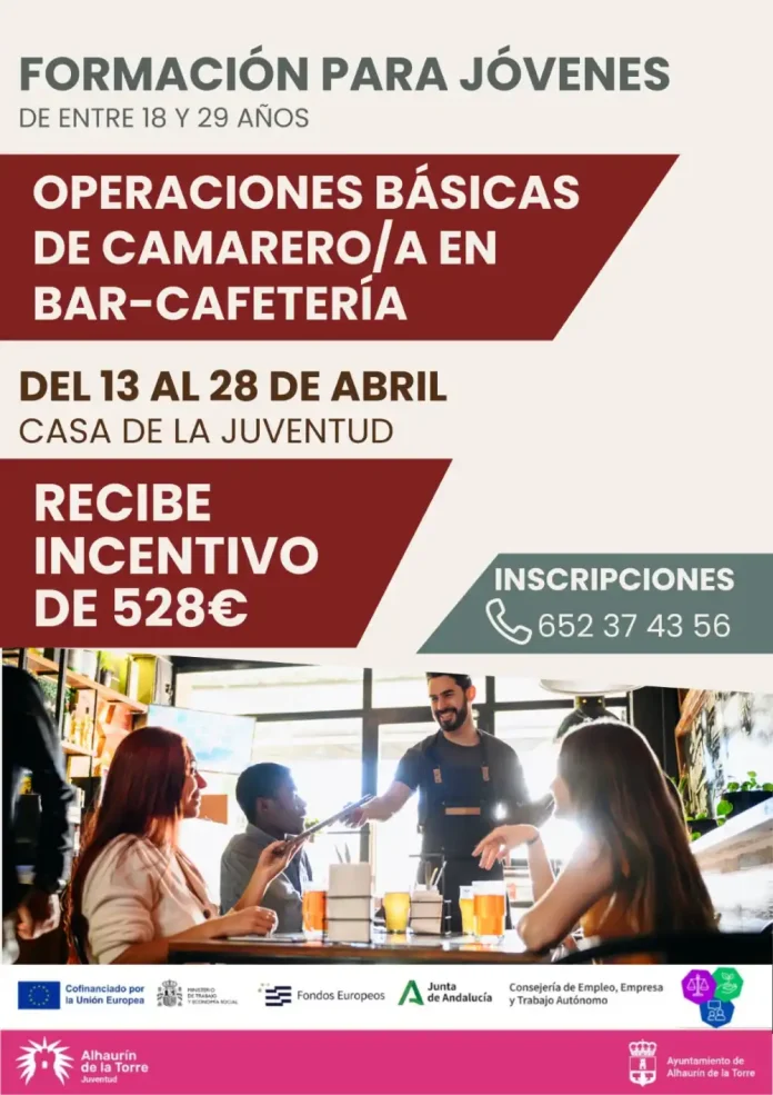 El Área de Juventud oferta un curso incentivado para formarse como camarero/a