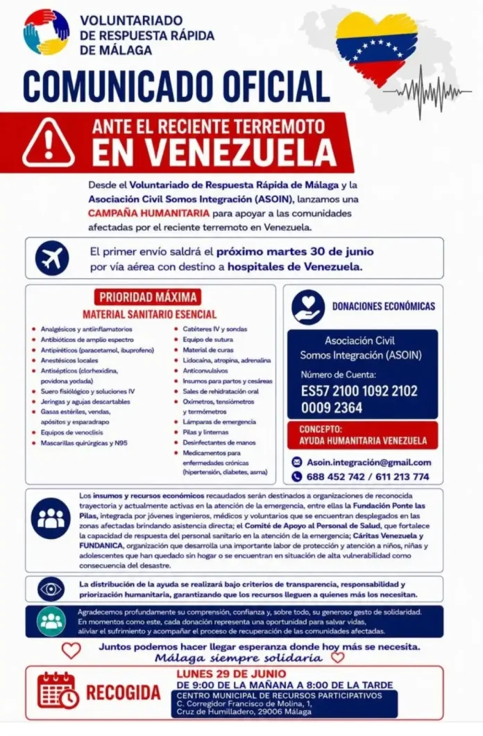 La asociación Abrazo Amigo impulsa una recogida solidaria de medicamentos para los damnificados por el terremoto de Venezuela