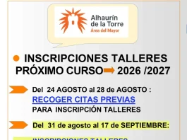 El 24 de agosto se abrirá el periodo de cita previa para inscribirse en los talleres del Área del Mayor El 24 de agosto se abrirá el periodo de cita previa para inscribirse en los talleres del Área del Mayor