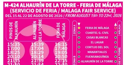 Más autobuses desde Alhaurín de la Torre para disfrutar de la Feria de Málaga 2026 sin preocuparse por el coche
