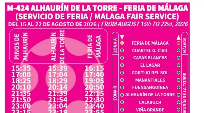 Más autobuses desde Alhaurín de la Torre para disfrutar de la Feria de Málaga 2026 sin preocuparse por el coche Más autobuses desde Alhaurín de la Torre para disfrutar de la Feria de Málaga 2026 sin preocuparse por el coche